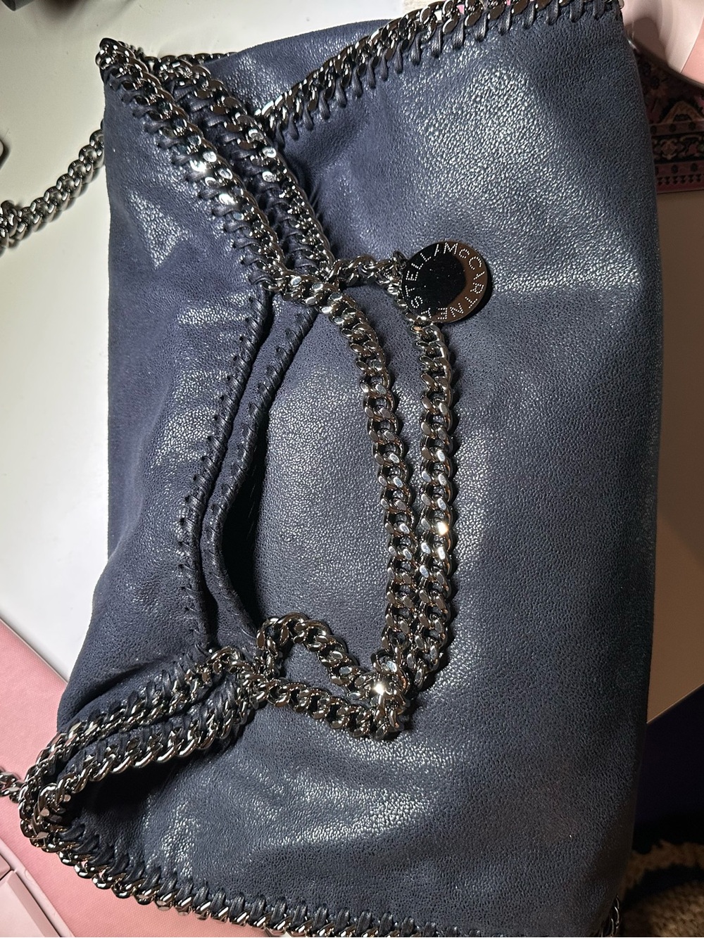 Stella McCartney Steel Blue Falabella Chain Shoulder Bag